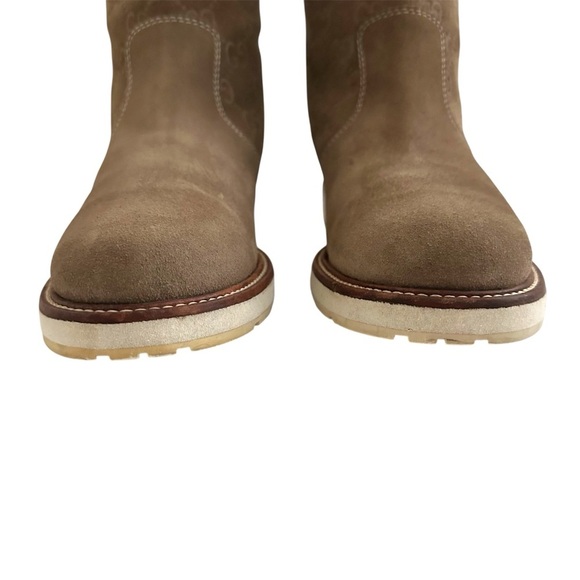 Gucci Beige Guccissima Taupe Suede Quercy Flat Buckle Boots Size 36.5 | US 6.5 - Picture 3 of 16